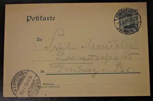 Alte Postkarte Ganzsache Stempel gel. 1905 Freiburg - Strassburg Zeichnung