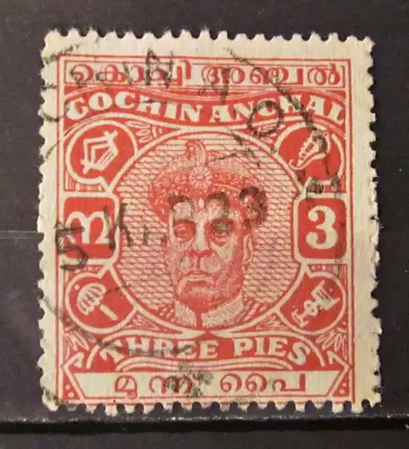 Briefmarken Asien Indien INDIA COCHIN 1916-30 early Rama Varma II 