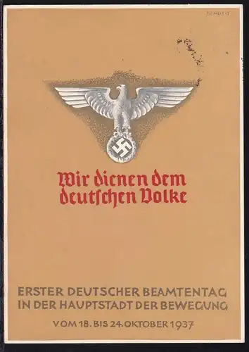 Erster Deutscher Beamtentag München 1937 mit Sonderstempel nach Berlin