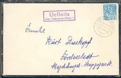 Uellnitz über Schönebeck (Elbe) 1 (R2) + OSt. Schönebeck 10.12.57 auf Bf.
