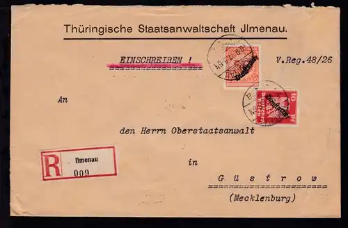 Ziffer 50 Pfg. und Adler 10 Pfg. auf R-Brief der Thüringischen Staatsanwaltschft