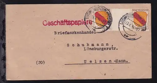 Wappen 8 Pfg. Zwischenstegpaar auf Brief (Geschäftspapiere) ab Ludwigshafen