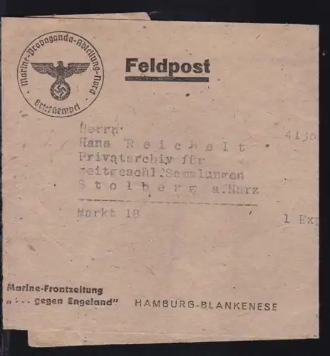 K1 Marine-Propaganda-Abteilung Nord Briefstempel auf Streifband der