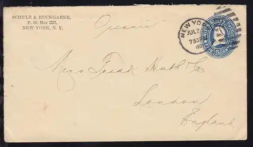 Brief ab New York JUL 23 1901 nach London mit hs Leitvermerk Oceanic