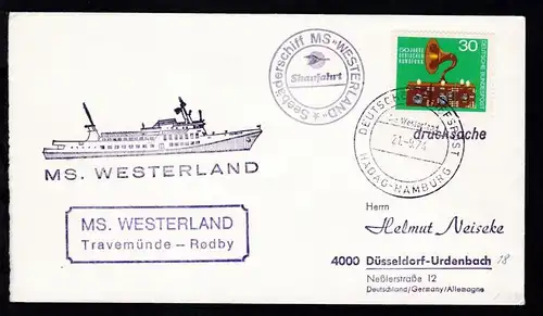 DEUTSCHE SCHIFFSPOST MS Westerland HADAG-HAMBURG 21.9.74 + Cachets auf Brief