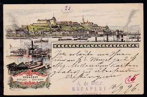 Ganzsache Ziffer 2 Kr. mit Bild (Budapest rechtes Ufer) ab Budapest 96 SEP. 16
