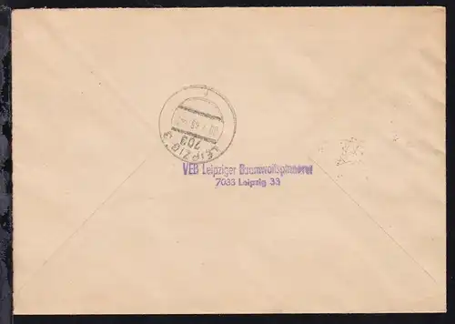 1968 ZKD-Brief des VEB Leipziger Baumwollspinnerei mit Aufkleber