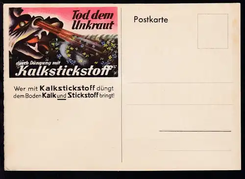 "Tod dem Unkraut" Postkarte mit Kalkstickstoff-Werbung, ungebraucht