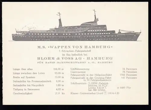 HAMBURG 36 a BLOHM & VOSS B&V STAPELLAUF WAPPEN VON HAMBURG 18.1.1962