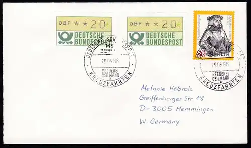 DEUTSCHE SCHIFFSPOST MS BERLIN REEDEREI DEILMANN a KREUZFAHRTEN 29.05.88