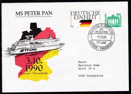 DEUTSCHE SCHIFFSPOST MS PETER PAN TT-LINE ROSTOCK-TRAVEMÜNDE 3.10.90