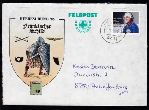 FELDPOST 4411 20.9.86 auf Sonderumschlag Heeresübung 86 Fränkischer Schild