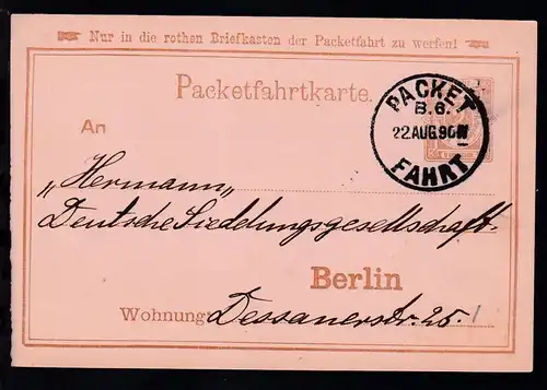 Berlin 1890 Packetfahrt Ganzsache 2 Pfg.