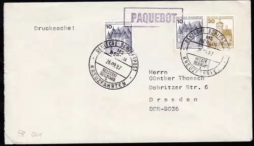 DEUTSCHE SCHIFFSPOST MS BERLIN REEDEREI DEILMANN a KREUZFAHRTEN 26.09.87 + rs