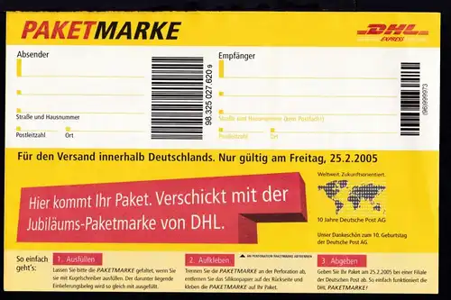 Gratis DHL Paketmarke, nur gültig am 25.2.2005