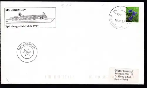 OSt. Alesund 10.07.97+ Cachet MS Bremen Spitzbergenfahrt auf Brief (Langformat)