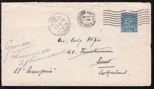 hs Leitvermerk SS Berengaria auf Brief ab New York SEP 28 1932 nach Basel,