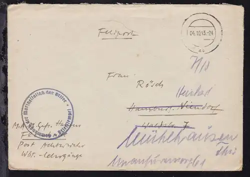 Tarnstempel 04.10.43 + K1 Kommando der Marinestation der Ostsee Briefstempel