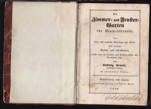 "Der Zimmer- und Fenster-Garten"  von Ludwig Krause,