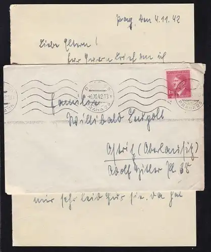 Hitler 1.20K. auf Brief mit Inhalt ab Prag 6.XI.42 nach Ostritz/Oberlausitz