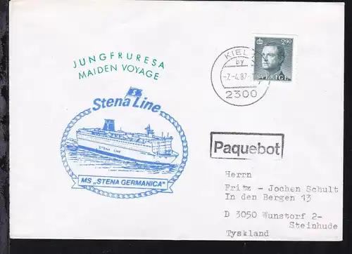 R1 Paquebot + OSt. Kiel 7.4.87 + Cachet Jungfernreise MS Stena Germanica