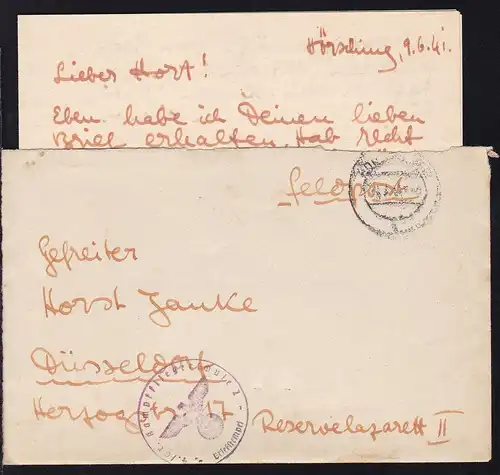 1941 OSt. Hörsching und K1 4./Gr. Kampffliegerschule 2 Briefstempel auf