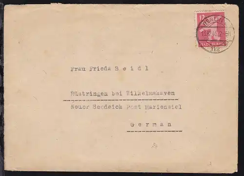 Berliner Bär 12 Pfg. auf Brief ab Berlin 13.12.45 nach Rüstringen bei