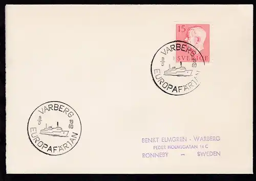 VARBERG EUROPAFERGEN 8.5.1960 auf Brief