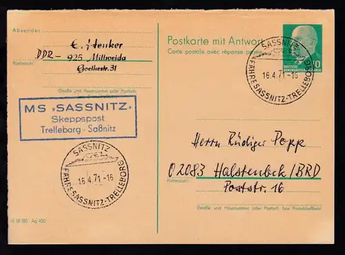 SASSNITZ FÄHRE SASSNITZ-TRELLEBORG 16.4.71 + R3 MS >>SASSNITZ