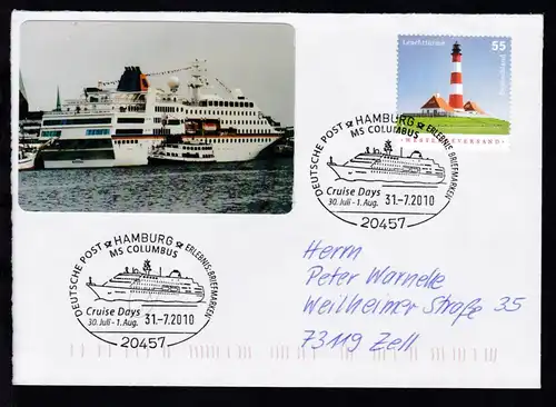 HAMBURG 20457 DEUTSCHE POST ERLEBNIS BRIEFMARKEN MS COLUMBUS Cruise Days
