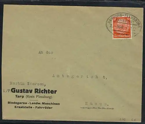 HAMBURG-FLENSBURG Z. 968 7.11.32 auf Firmen-Bf. (Gustav Richter, Tarp)