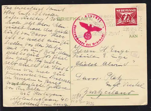 Taube 7½  C. auf Postkarte ab Heerlen 26.VI.1941 nach Davos/Schweiz