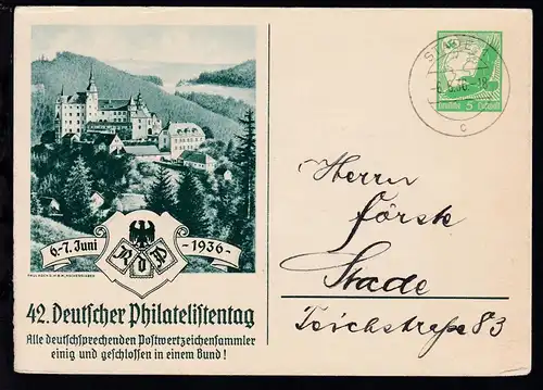 42. Deutscher Philatelistentag 1936 als Einladungskarte  des Verein  für