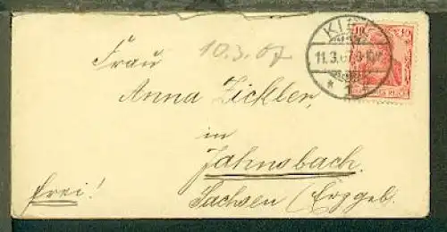 Bf. (mit Inhalt) ab Kiel 11.3.07 nach Jahnsbach/