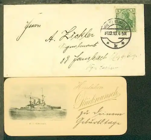 Bf. ab Wilhelmshaven 31.12.13 an einen Signalmaat auf Urlaub, inliegend Glückwun