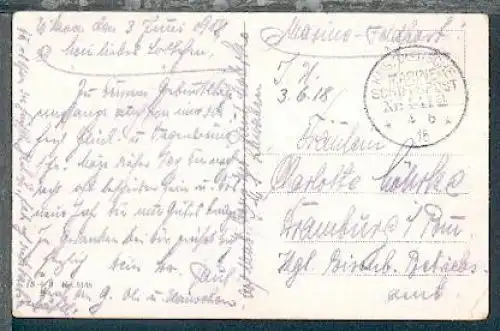 KAIS. DEUTSCHE MARINE-SCHIFFSPOST Nr. 141a 4.6.18 (= SMS Schwaben)