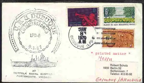 USS DUBUQUE (LPD 8) JAN 8 1970 + Cachet auf Brief