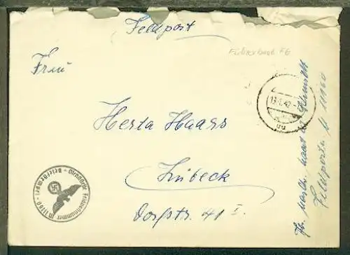 Tarn-Stpl. 13.1.42 uu + BfSt. M 11160 (Führerboot F 6) auf FP-Bf. mit Inhalt, Bf