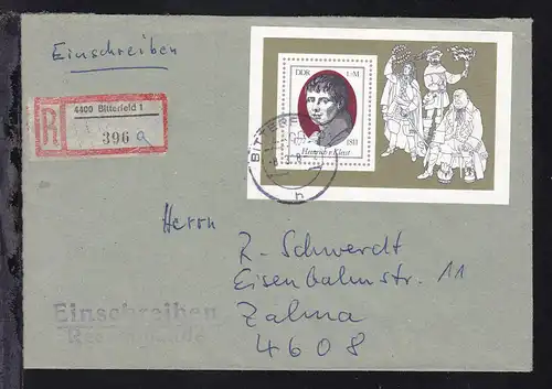 200. Geburtstag Heinrich von Kleist Block auf R-Brief ab Bitterfeld nach Zahna