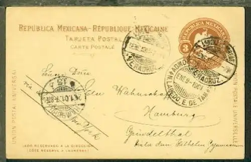 GSK ab Veracruz 5.1.1901 nach Hamburg mit Leitvermerk via Labedo y New York