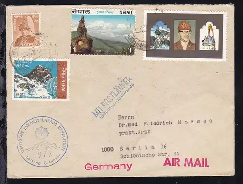 Luftpostbrief ab Katmandu 22.3.72 nach Berlin mit K1 DEUTSCHE EVEREST-LHOTSE  