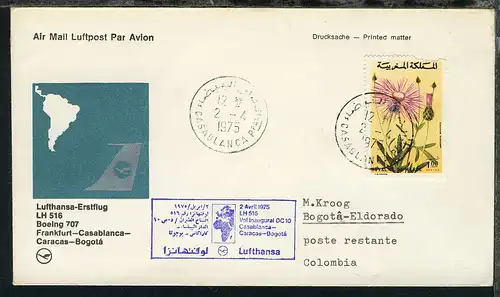 Lufthansa Erstflugbrief Caracas-Casablanca-Bogota 2.4.1975