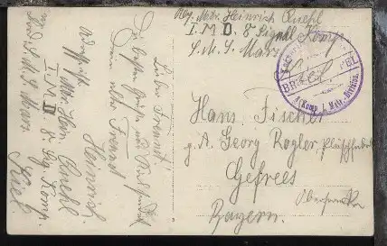 viol. BfSt. 1. Komp. I. Matr.-Division auf AK, Abs.-Ang. SMS Mars (=Wohnhulk)