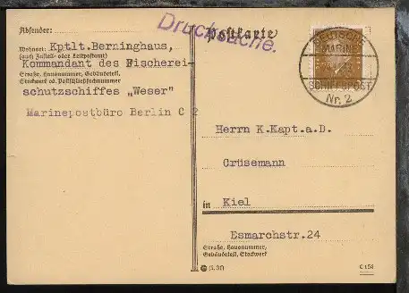 MSP 2 24.11.32 Fischerei-Schutzschiff Weser auf PK von der 4. Reise