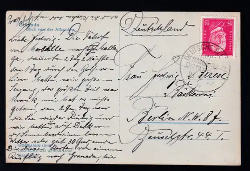 DSP HAMBURG-OSTAFRIKA 18.4.29 B auf AK (Granada)