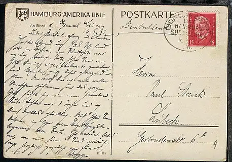 DSP HAMBURG-SÜDMAMERIKA 16.5.31 XII auf Künstler-AK (Dampfer General Artigas), 