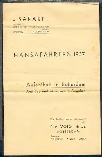 Hansafahrten 1937 Merkblatt für  den Aufenthalt in Rotterdam