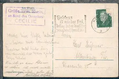 Maschinen-Stpl. Koblenz 15.5.30 + R3 Gruß vom Rhein an Bord des  Dampfers