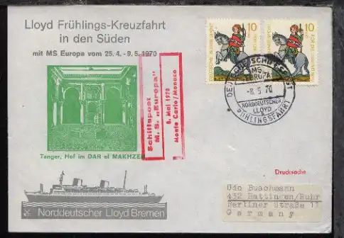 DSP FRÜHLINGSFAHRT MS EUROPA NDL 8.5.70 + Neben-Stpl. b