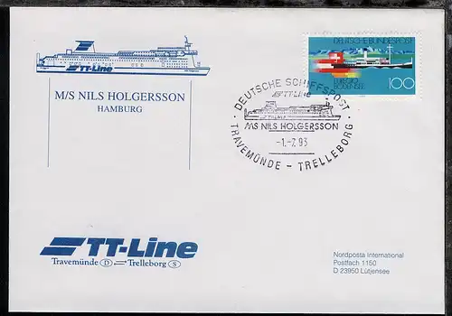 DSP TRAVEMÜNDE-TRELLEBORG TT-Line MS NILS HOLGERSSON 1.7.93 auf Sonder-Umschlag